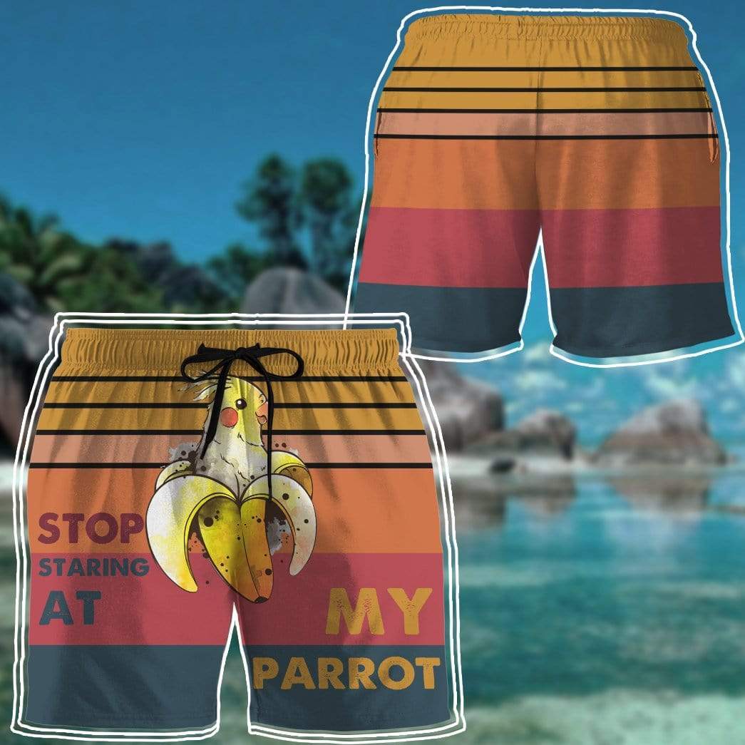 Gearhumans 3D Stop staring at my parrot Beach Shorts Swim Trunks GV030713 Men Shorts