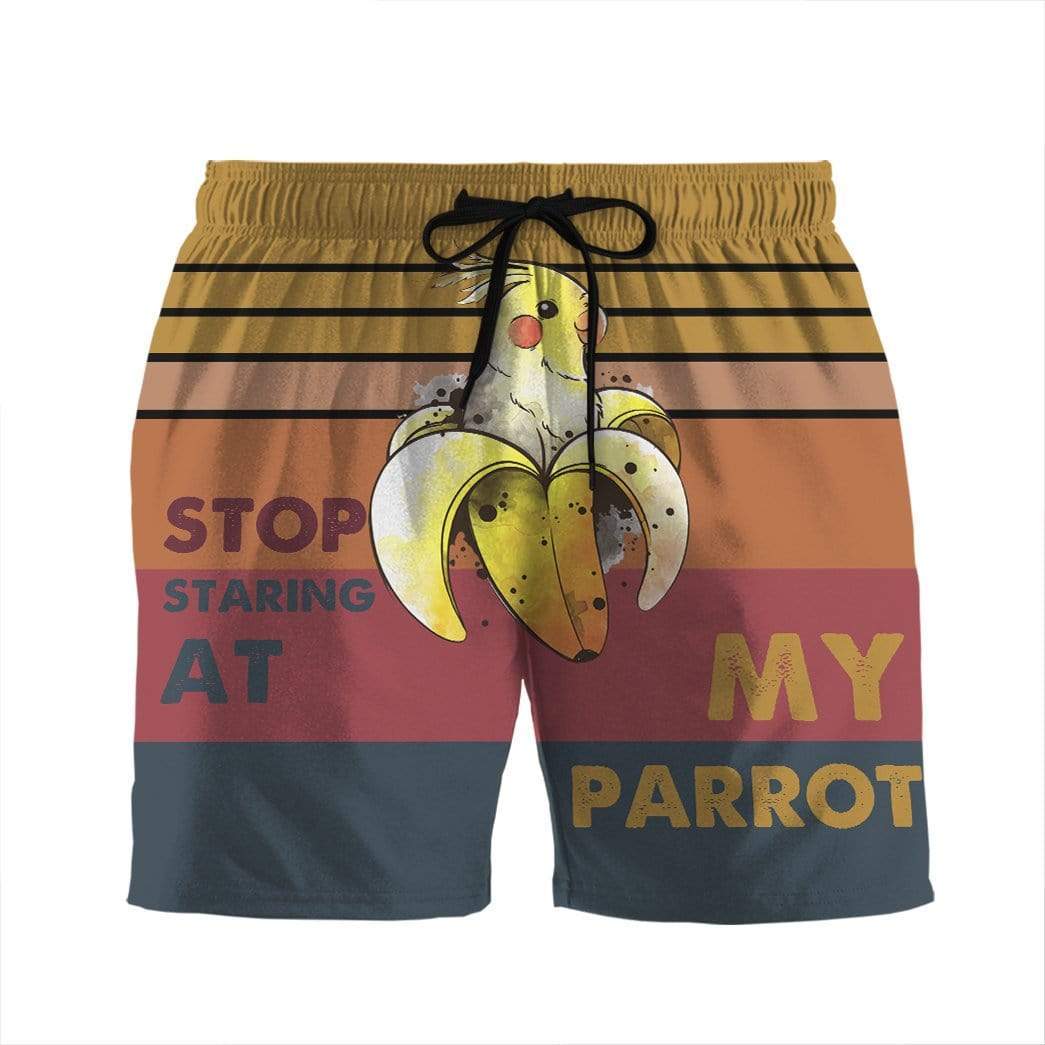 Gearhumans 3D Stop staring at my parrot Beach Shorts Swim Trunks GV030713 Men Shorts Men Shorts S