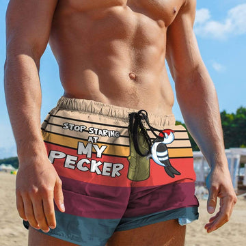 Gearhumans 3D Stop Staring At My Pecker Custom Beach Shorts Swim Trunks