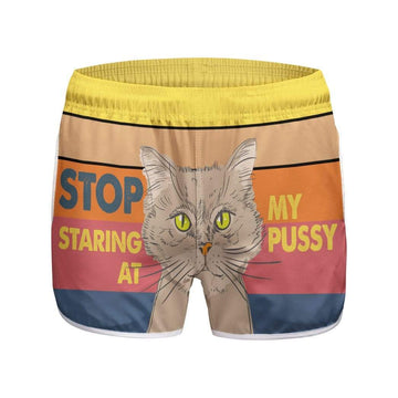 Gearhumans 3D Stop Staring At My Pussy Custom Women Beach Shorts GW290710 Women Shorts Women Shorts XS