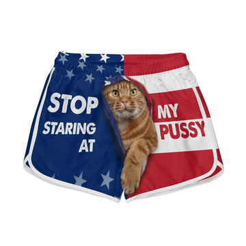 Gearhumans 3D Stop Staring At My Pussy Custom Women Beach Shorts GW29079 Women Shorts Women Shorts XS
