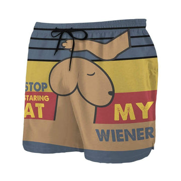 Gearhumans 3D Stop Staring At My Wiener Beach Shorts Swim Trunks