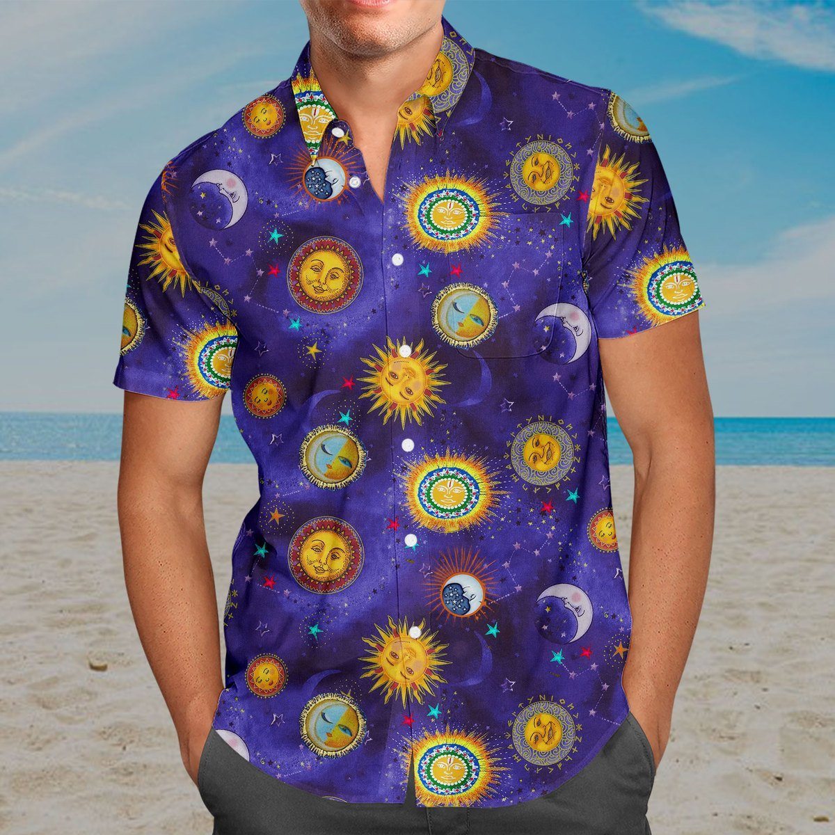Gearhumans 3D Sun And Moon Hippie Hawaii Shirt hawaii Short Sleeve Shirt