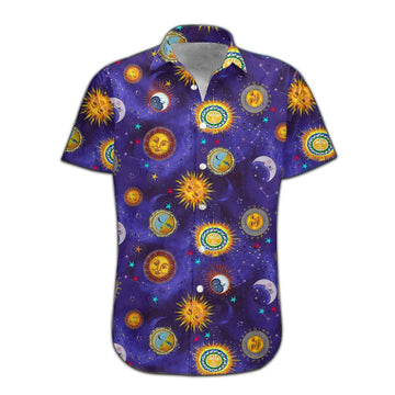 Gearhumans 3D Sun And Moon Hippie Hawaii Shirt hawaii Short Sleeve Shirt S