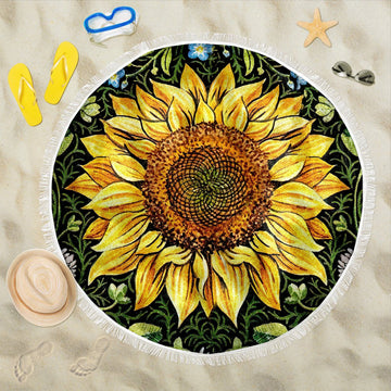Gearhumans 3D Sunflower Custom Round Beach Towel