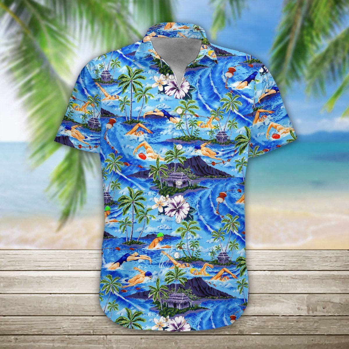 Gearhumans 3D Swimming Hawaii Shirt hawaii Short Sleeve Shirt