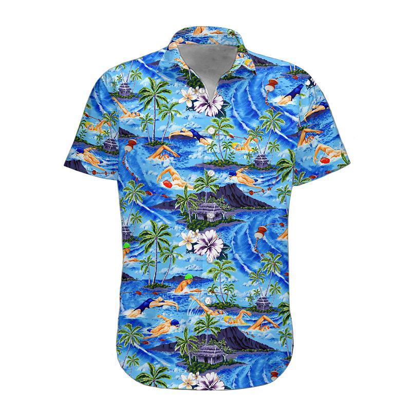 Gearhumans 3D Swimming Hawaii Shirt hawaii Short Sleeve Shirt S