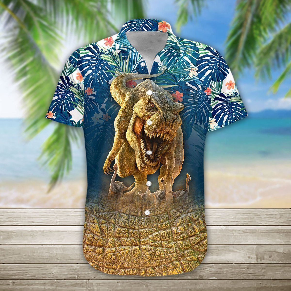 Gearhumans 3D T-Rex Hawaii Shirt hawaii Short Sleeve Shirt