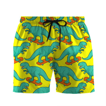 Gearhumans 3D T Rex On Skateboard Custom Beach Shorts Swim Trunks