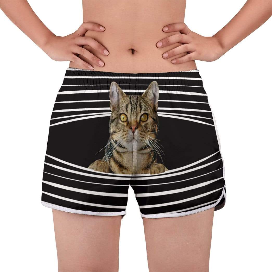 Gearhumans 3D Tabby Cat Stripes Custom Women Beach Shorts Swim Trunk GV29076 Women Shorts