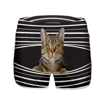 Gearhumans 3D Tabby Cat Stripes Custom Women Beach Shorts Swim Trunk