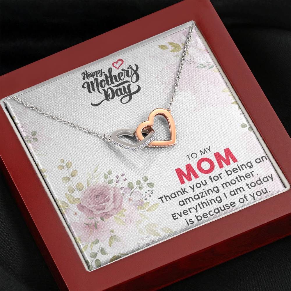 Gearhumans 3D Thanks Mom Happy Mothers Day Gift Interlocking Hearts Necklace Jewelry ShineOn Fulfillment Mahogany Style Luxury Box 