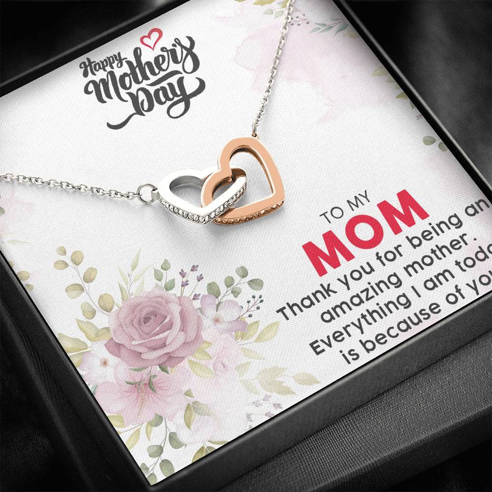 Gearhumans 3D Thanks Mom Happy Mothers Day Gift Interlocking Hearts Necklace Jewelry ShineOn Fulfillment Standard Box 