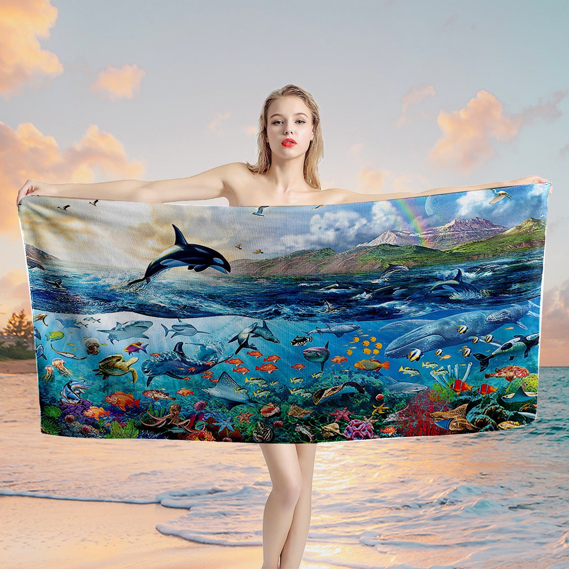 Gearhumans 3D The Great Blue Sea Dolphin Custom Beach Towel GS16062119 Towel 