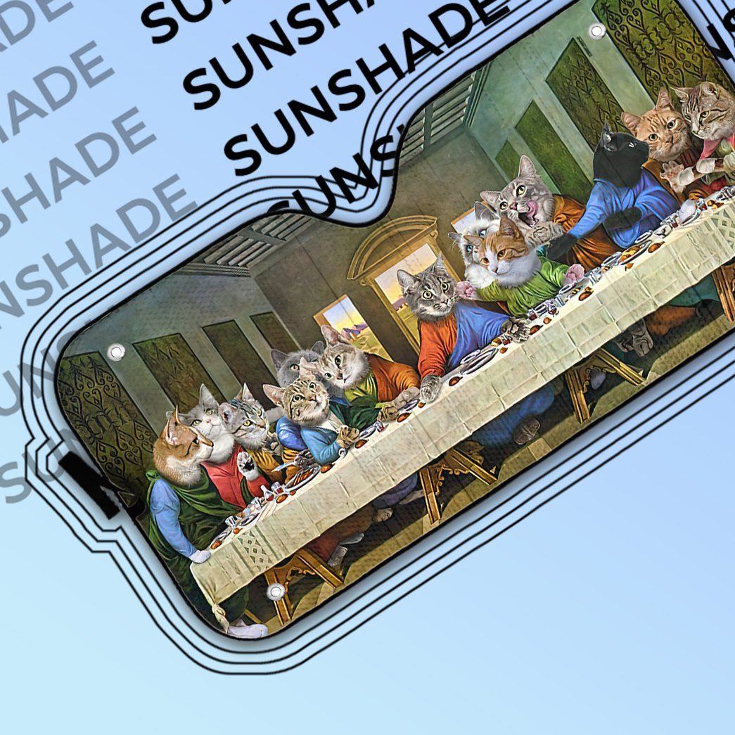 Gearhumans 3D The Last Supper Cat Custom Sunshade GS0507217 Auto Sunshade 