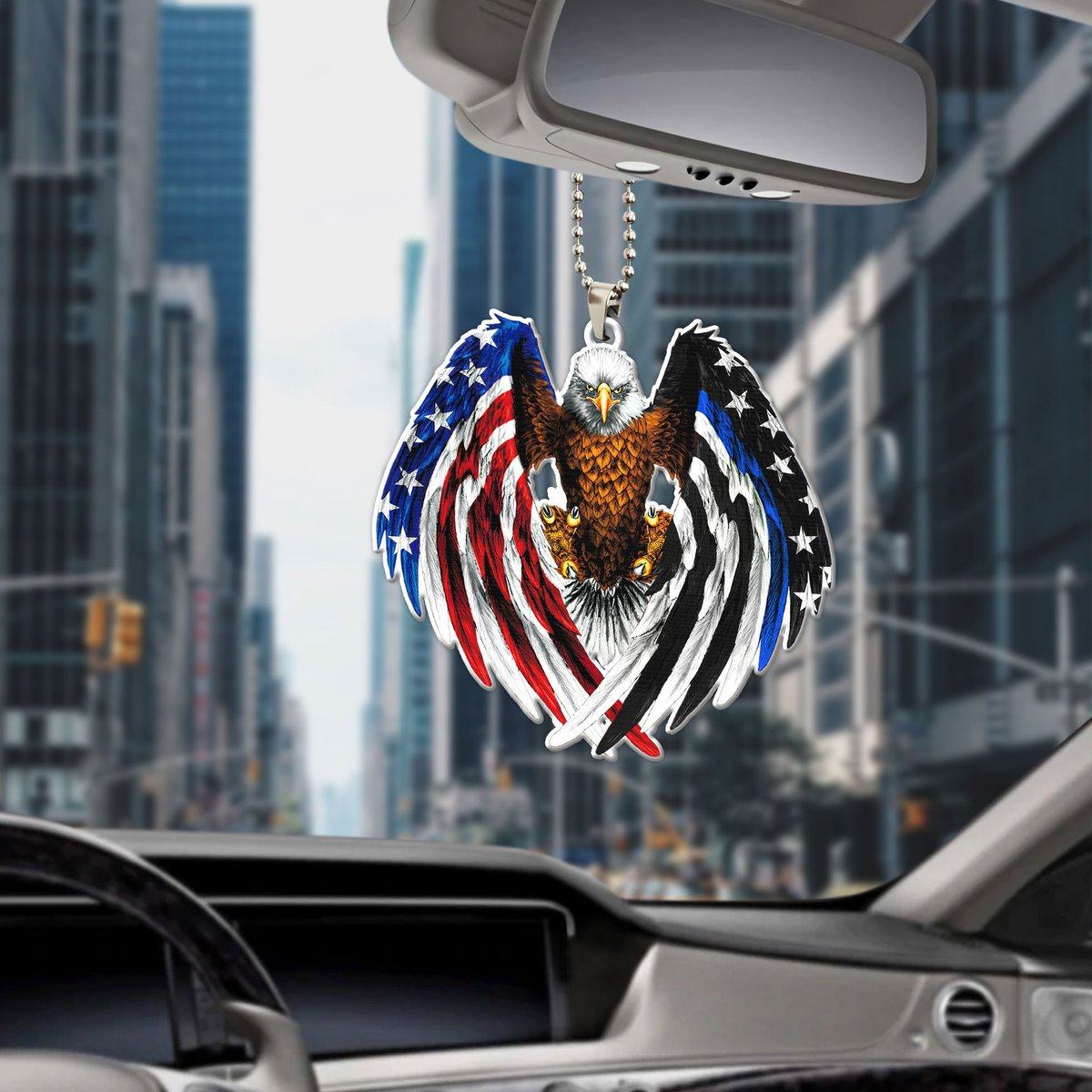 Gearhumans 3D The Majesty Of The Bald Eagle And Thin Blue Line American Custom Car Hanging GS04062127 Car Hanging 