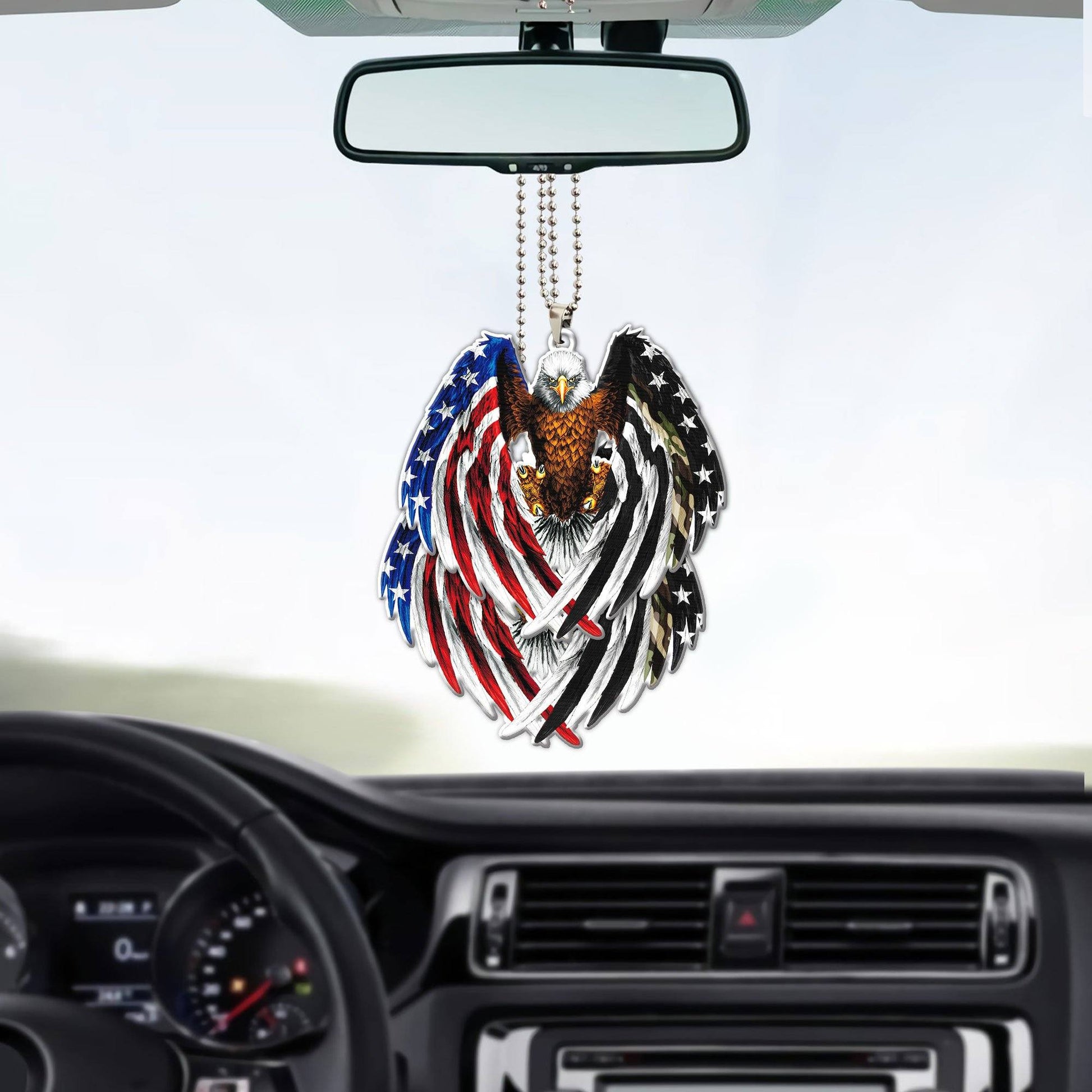 Gearhumans 3D The Majesty Of The Bald Eagle And Thin Camo Line American Custom Car Hanging GS0706211 Car Hanging 