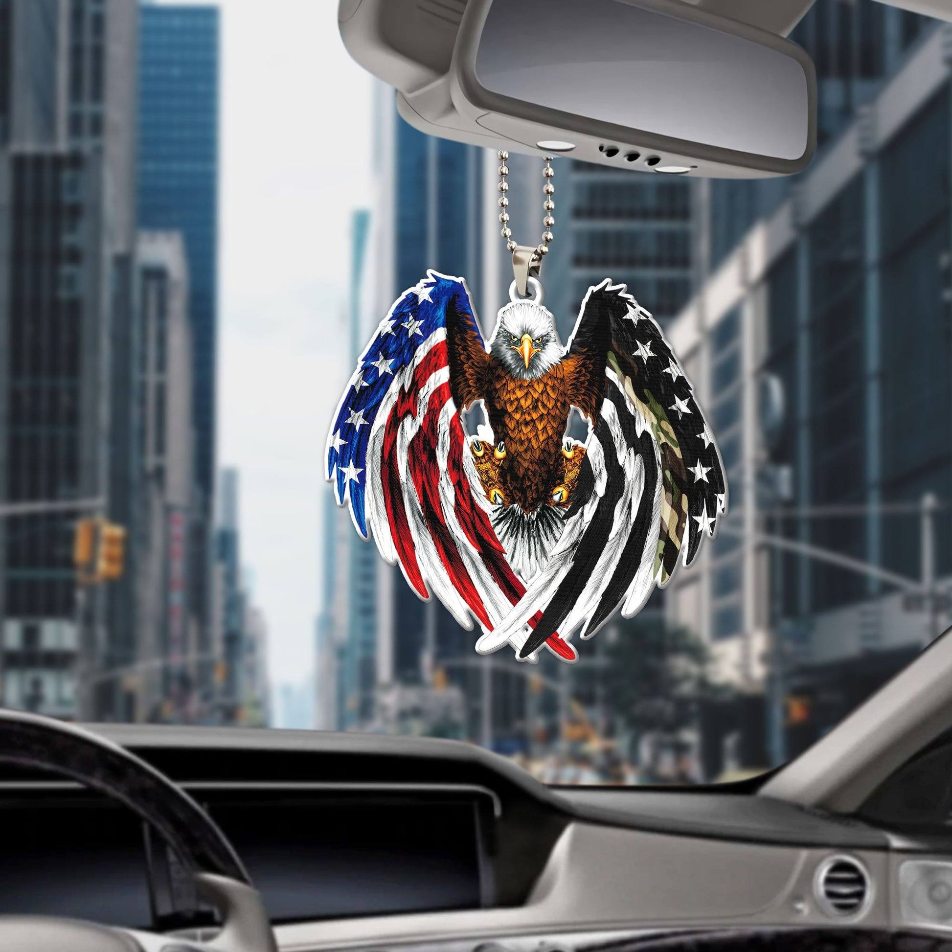 Gearhumans 3D The Majesty Of The Bald Eagle And Thin Camo Line American Custom Car Hanging GS0706211 Car Hanging 