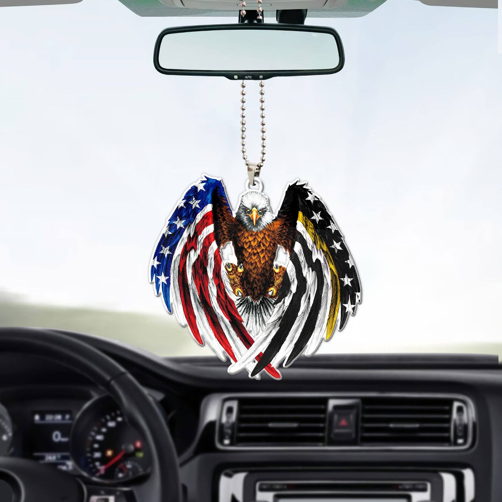 Gearhumans 3D The Majesty Of The Bald Eagle And Thin Gold Line American Custom Car Hanging GS04062130 Car Hanging 