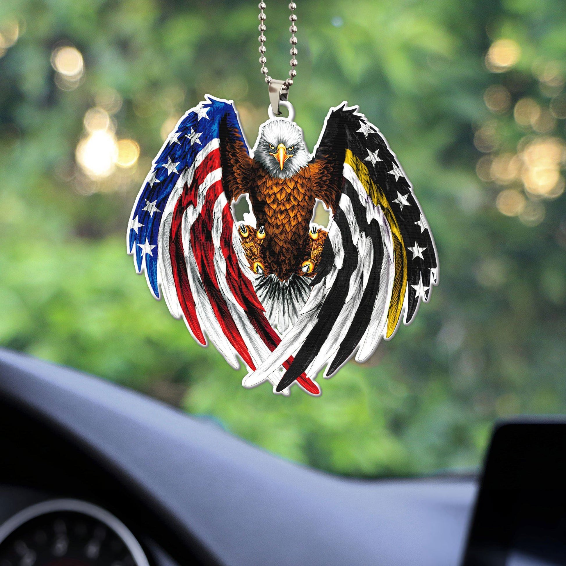Gearhumans 3D The Majesty Of The Bald Eagle And Thin Gold Line American Custom Car Hanging GS04062130 Car Hanging 
