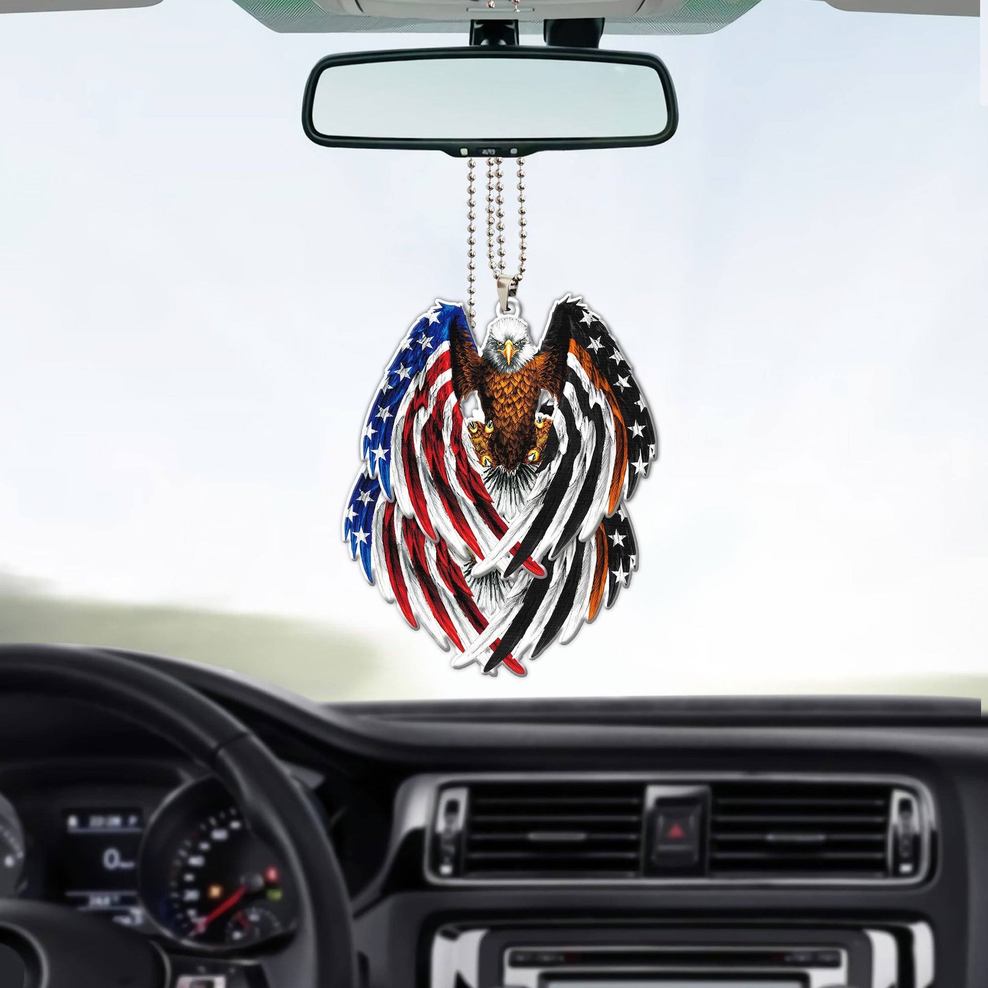 Gearhumans 3D The Majesty Of The Bald Eagle And Thin Orange Line American Custom Car Hanging GS0706212 Car Hanging 