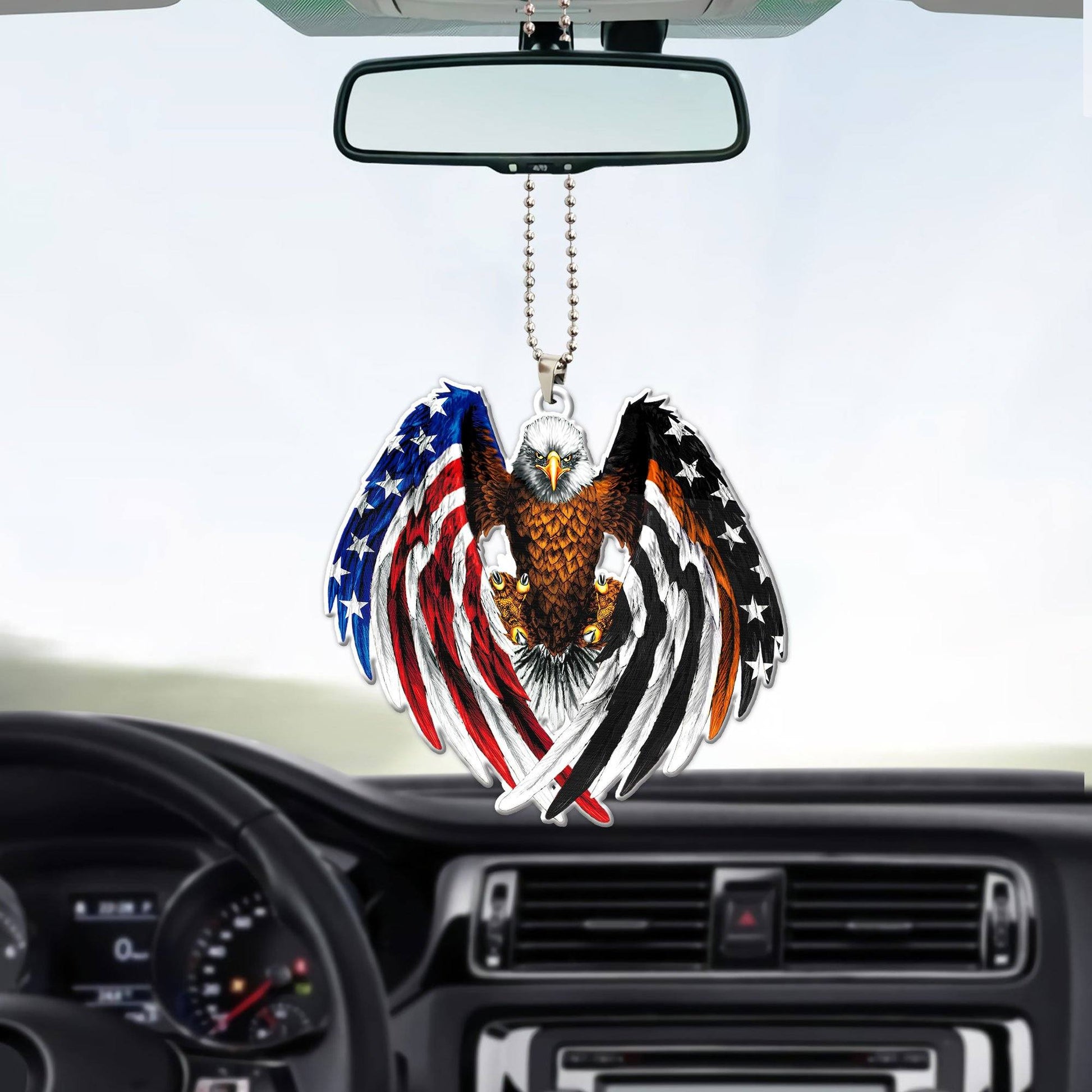 Gearhumans 3D The Majesty Of The Bald Eagle And Thin Orange Line American Custom Car Hanging GS0706212 Car Hanging 