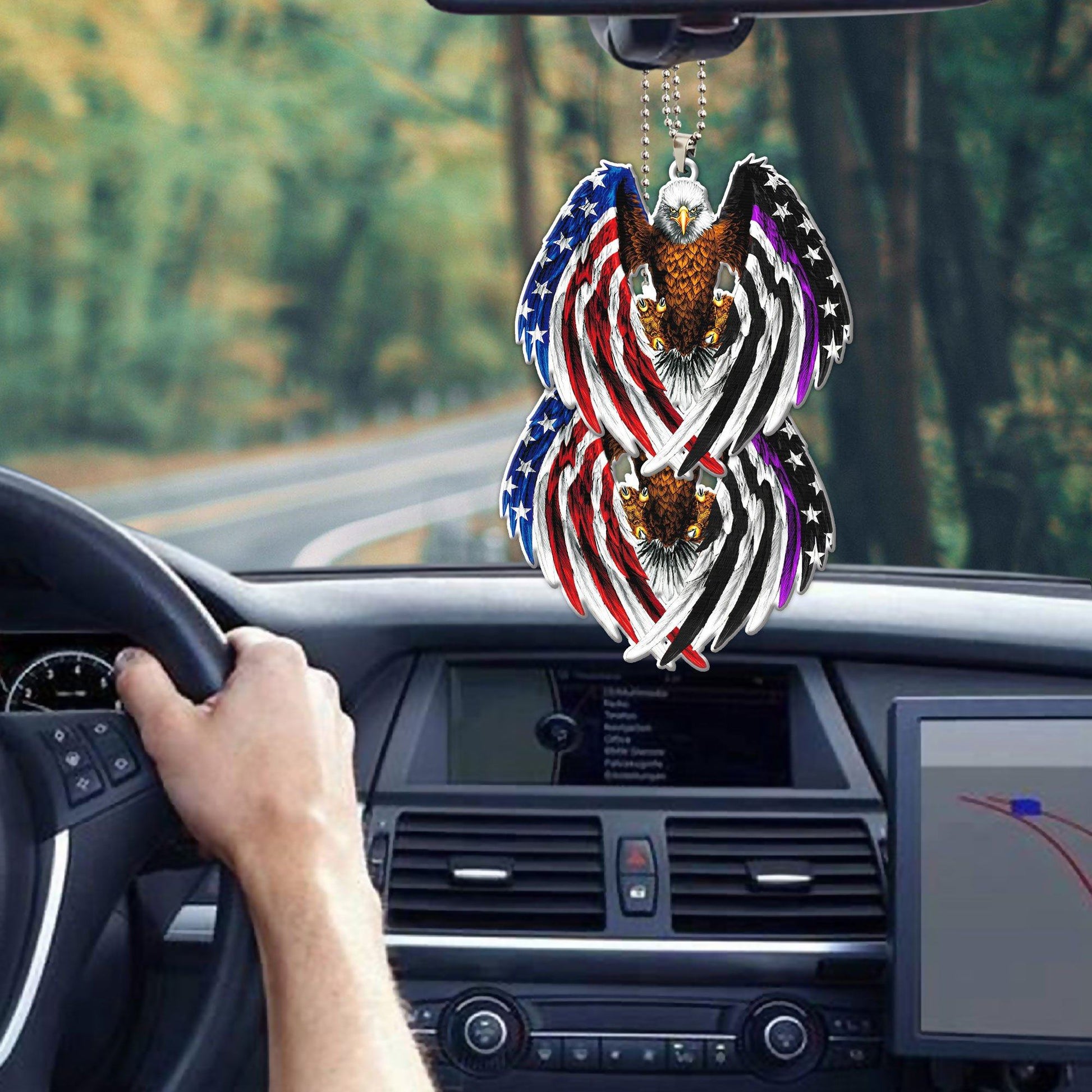 Gearhumans 3D The Majesty Of The Bald Eagle And Thin Purple Line American Custom Car Hanging GS0706213 Car Hanging 