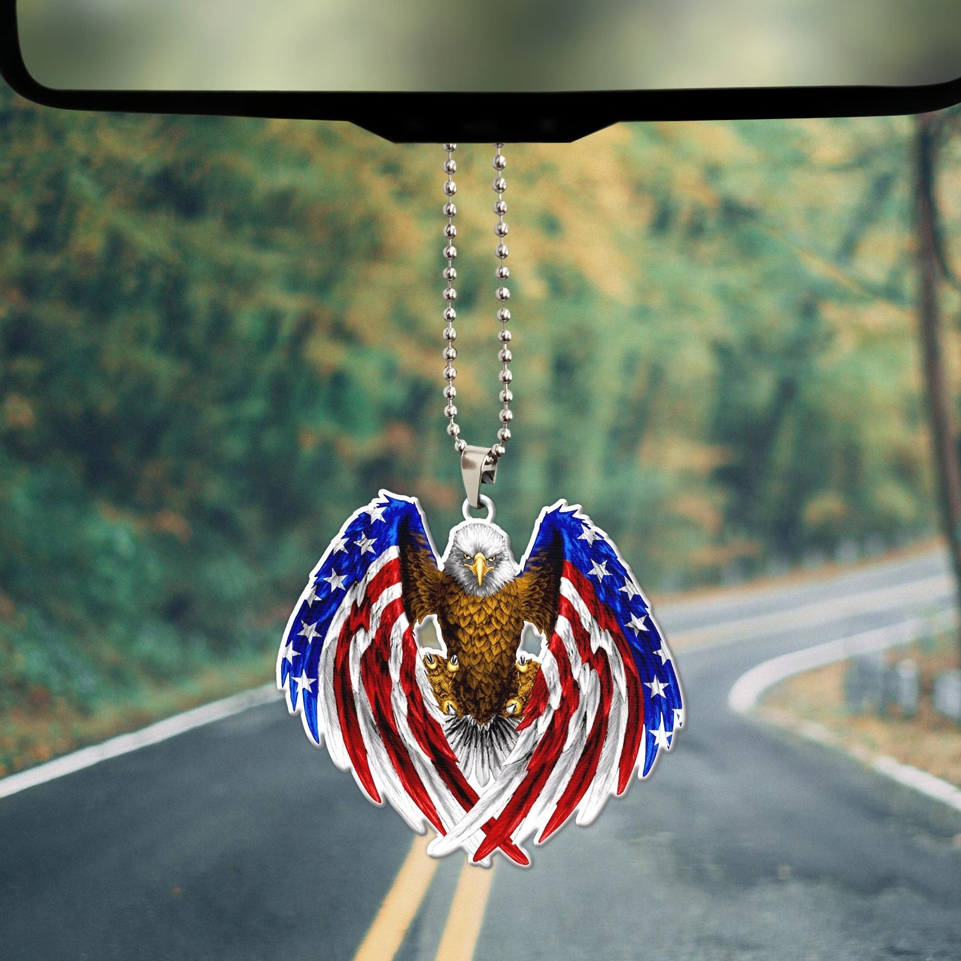 Gearhumans 3D The Majesty Of The Bald Eagle And USA Flag Custom Car Hanging GS04062126 Car Hanging 
