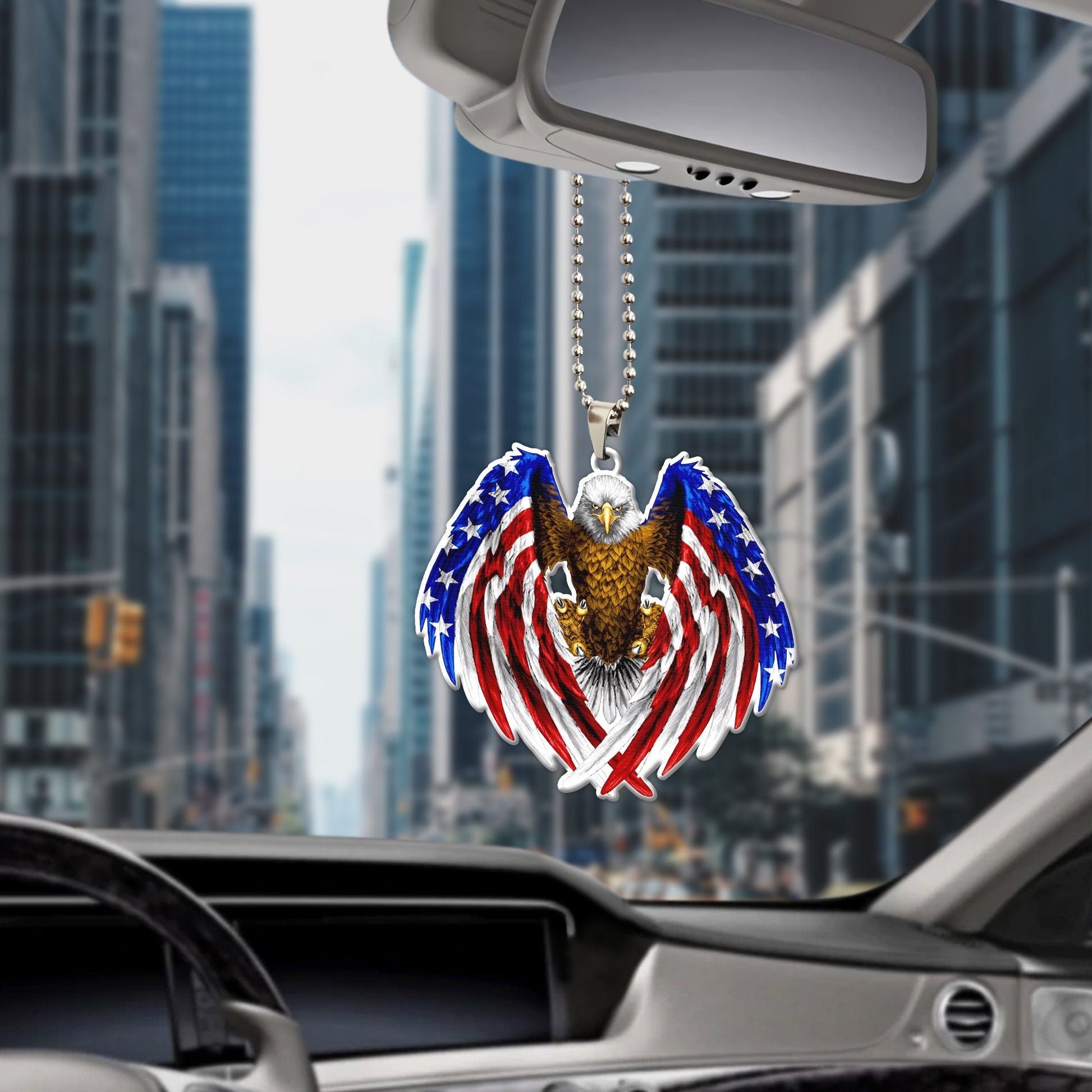 Gearhumans 3D The Majesty Of The Bald Eagle And USA Flag Custom Car Hanging GS04062126 Car Hanging 