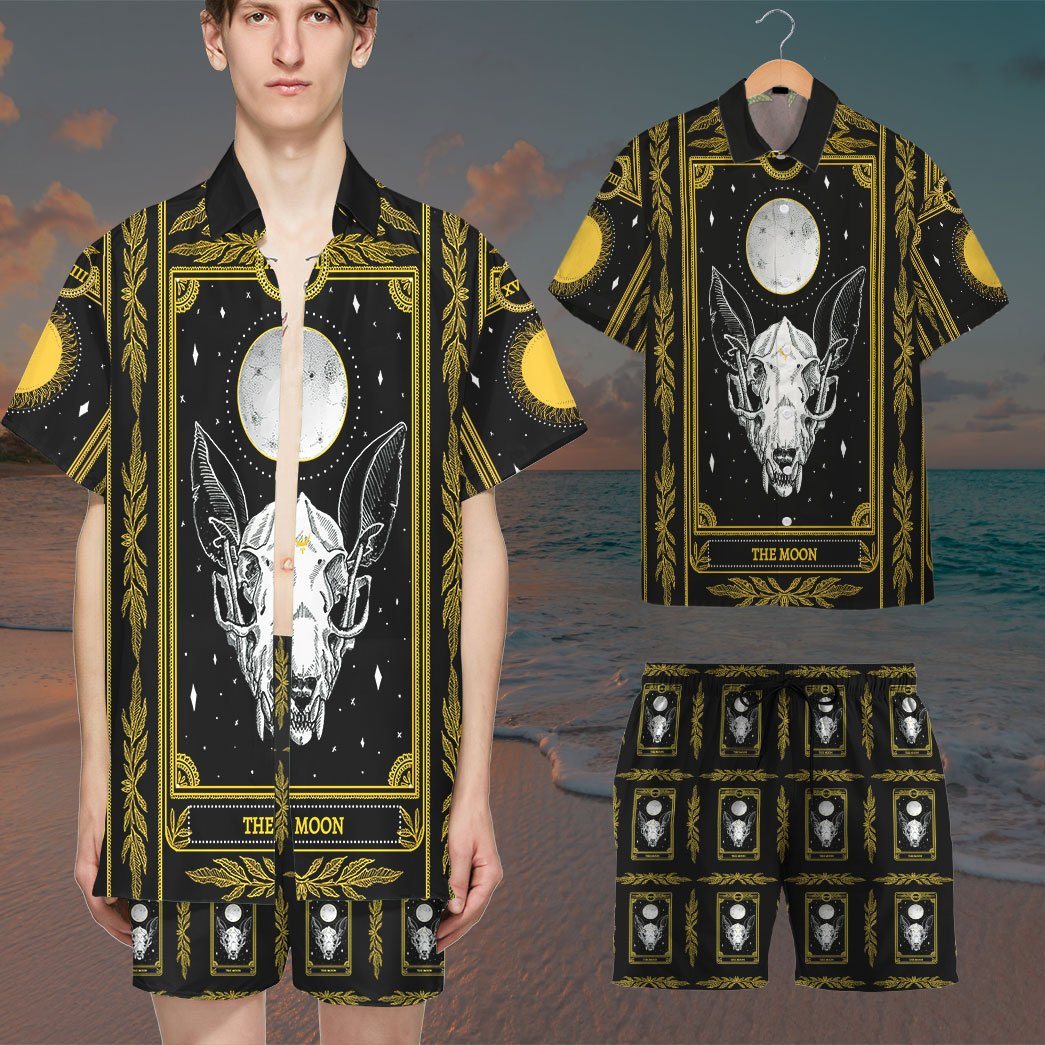 Gearhumans 3D The Moon Marigold Tarot Custom Beach Short Sleeve Shirt GS30062113 Men Shorts 