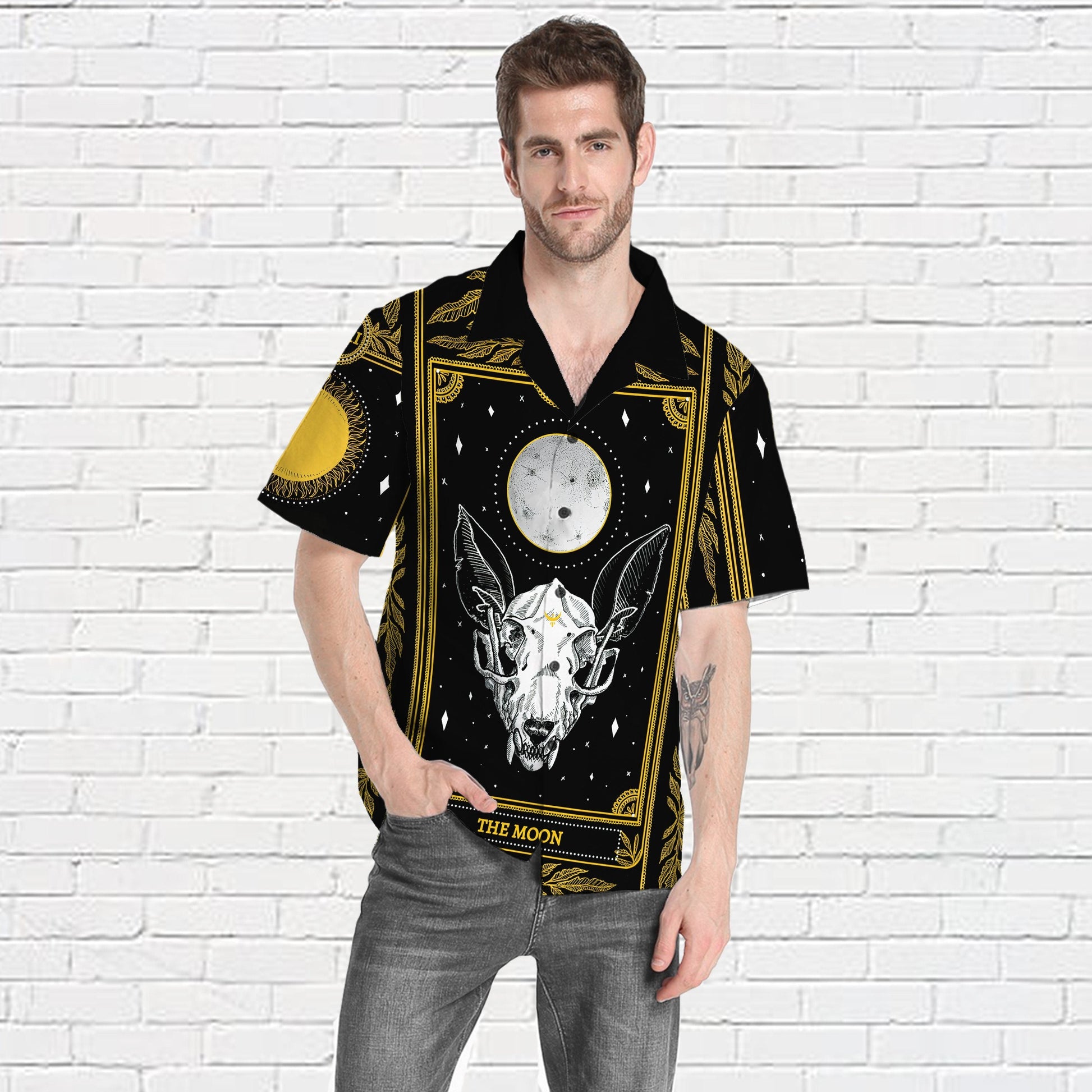 Gearhumans 3D The Moon Marigold Tarot Custom Beach Short Sleeve Shirt GS30062113 Men Shorts 
