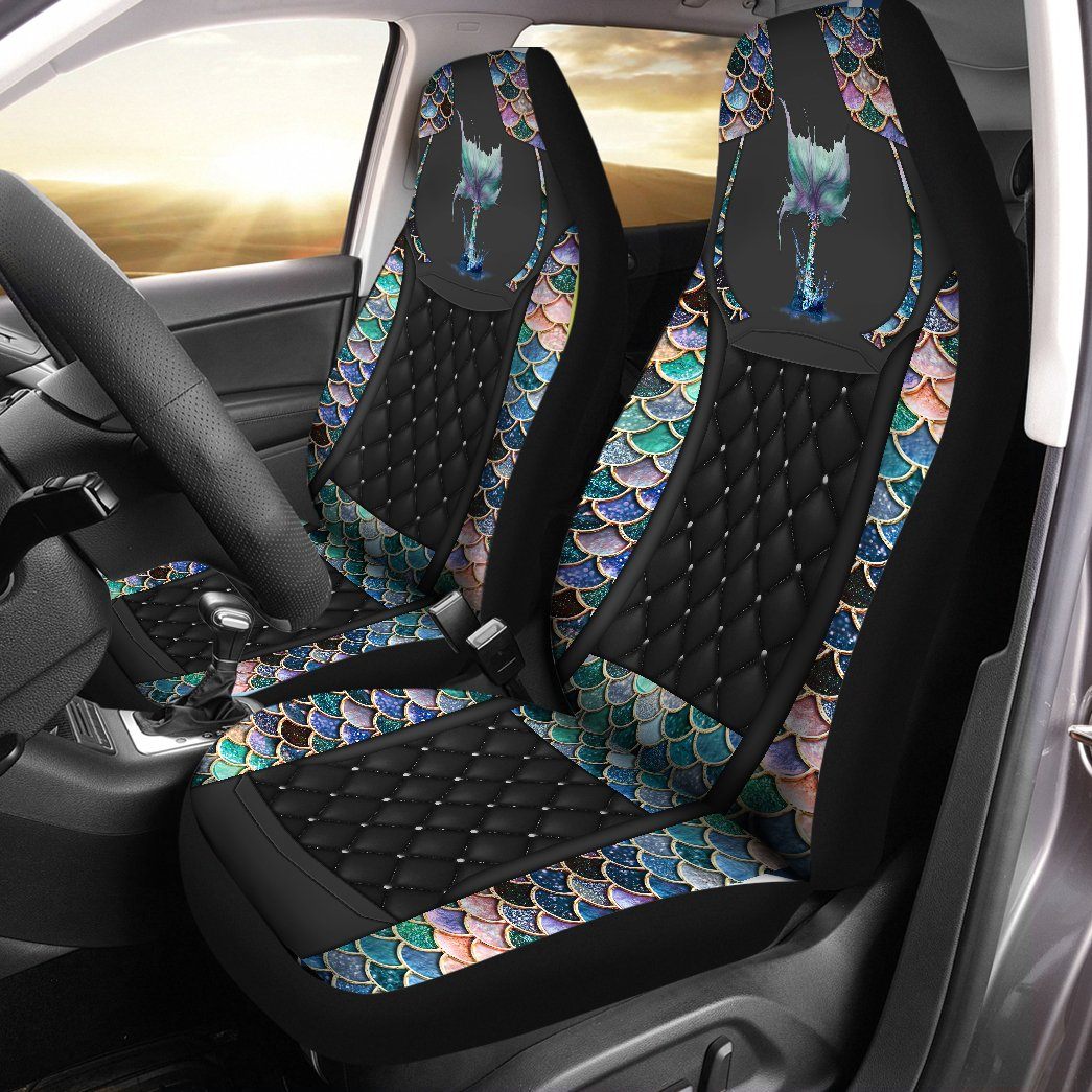 Gearhumans 3D The Most Blue Sparkle Mermaid Tail Custom Car Seat Covers GW2206211 Car Seat Covers 