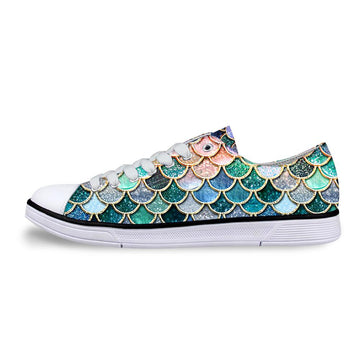 Gearhumans 3D The Most Blue Sparkle Mermaid Tail In The Ocean Custom Converse Low Top
