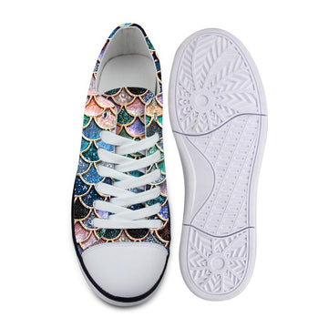 Gearhumans 3D The Most Blue Sparkle Mermaid Tail In The Ocean Custom Converse Low Top