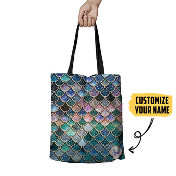 Gearhumans 3D The Most Blue Sparkle Mermaid Tail In The Ocean Custom Name Tote Bag