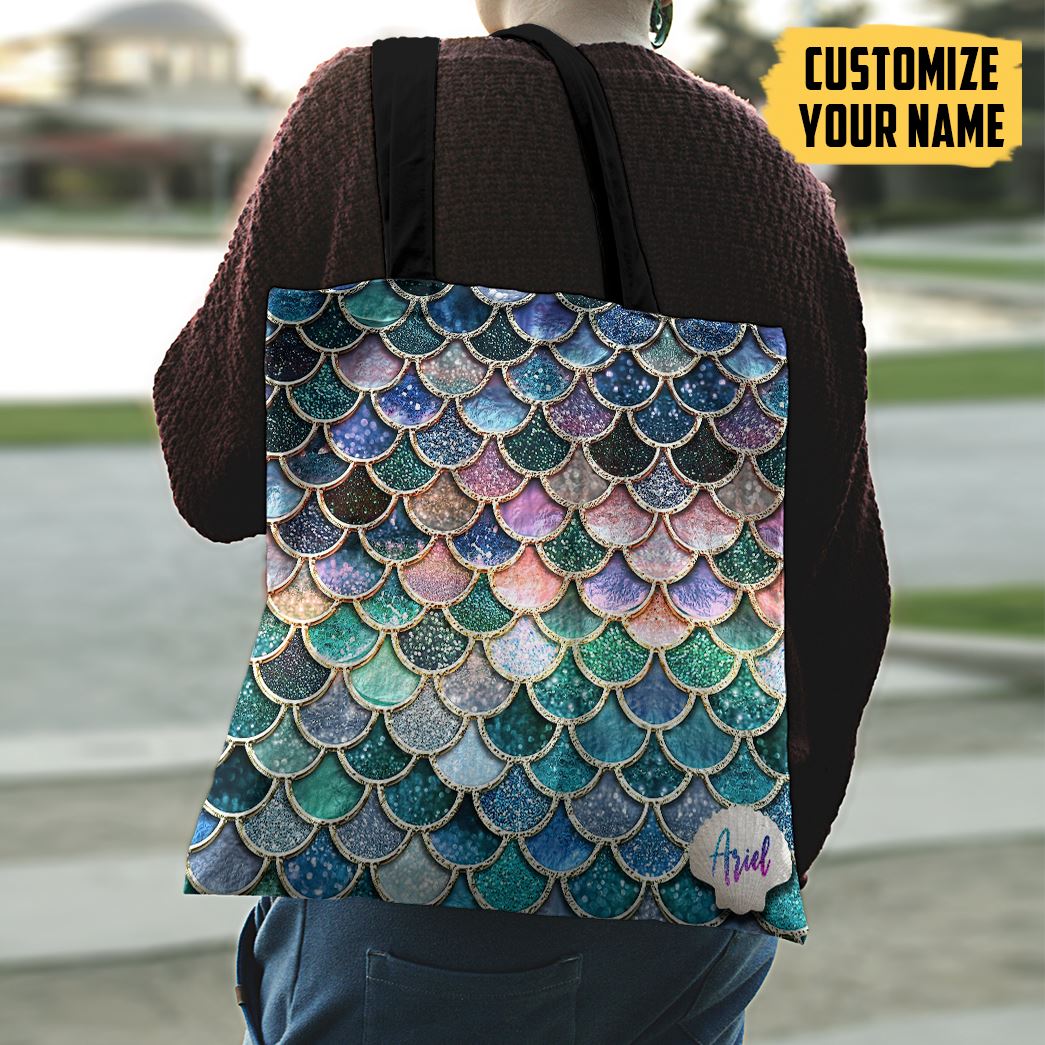 Gearhumans 3D The Most Blue Sparkle Mermaid Tail In The Ocean Custom Name Tote Bag GO11062119 Tote Bag 