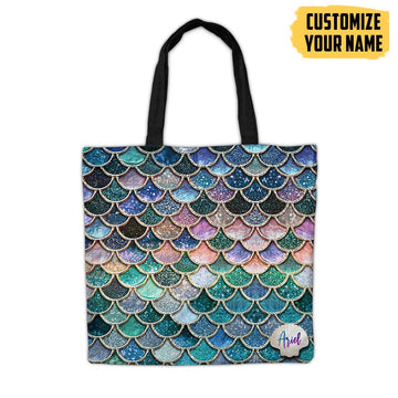 Gearhumans 3D The Most Blue Sparkle Mermaid Tail In The Ocean Custom Name Tote Bag GO11062119 Tote Bag Tote Bag FS 