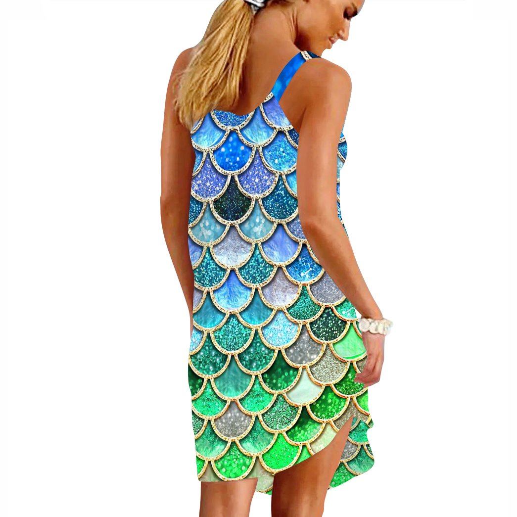 Gearhumans 3D The Most Green And Blue Sparkle Mermaid Tail In The Ocean Custom Sleeveless Beach Dress GO08062115 Beach Dress 