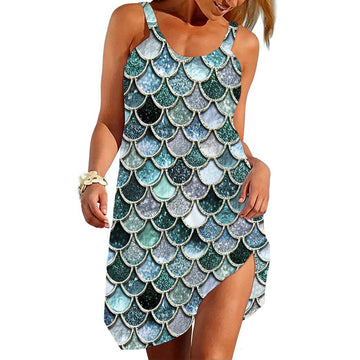Gearhumans 3D The Most Silver Sparkle Mermaid Tail In The Ocean Custom Sleeveless Beach Dress GO08062110 Beach Dress Beach Dress S 