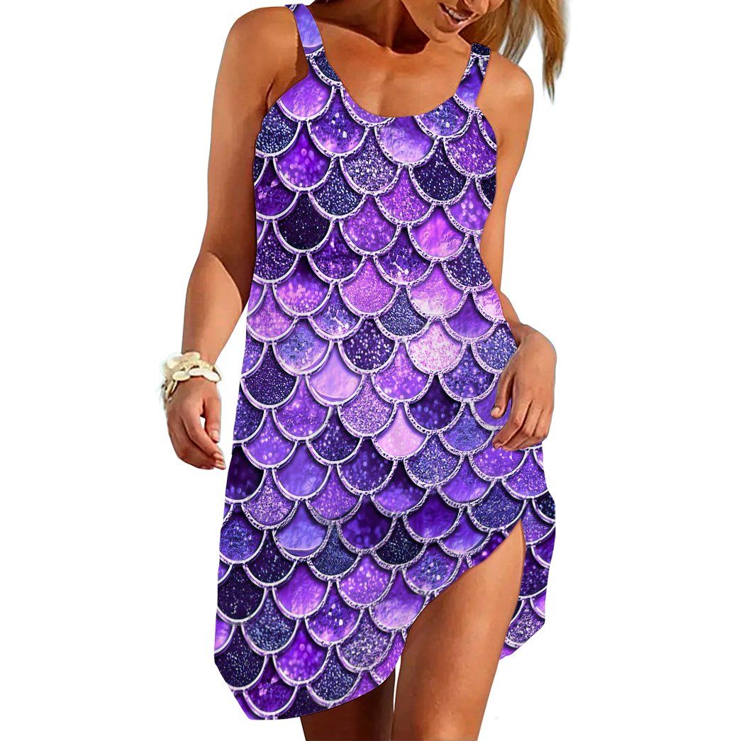 Gearhumans 3D The Most Ultra Violet Sparkle Mermaid Tail In The Ocean Custom Sleeveless Beach Dress GO14062110 Beach Dress Beach Dress S 