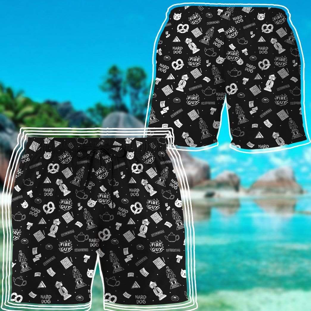 Gearhumans 3D The Office Pattern Custom Black Beach Shorts Swim Trunk GW24078 Men Shorts