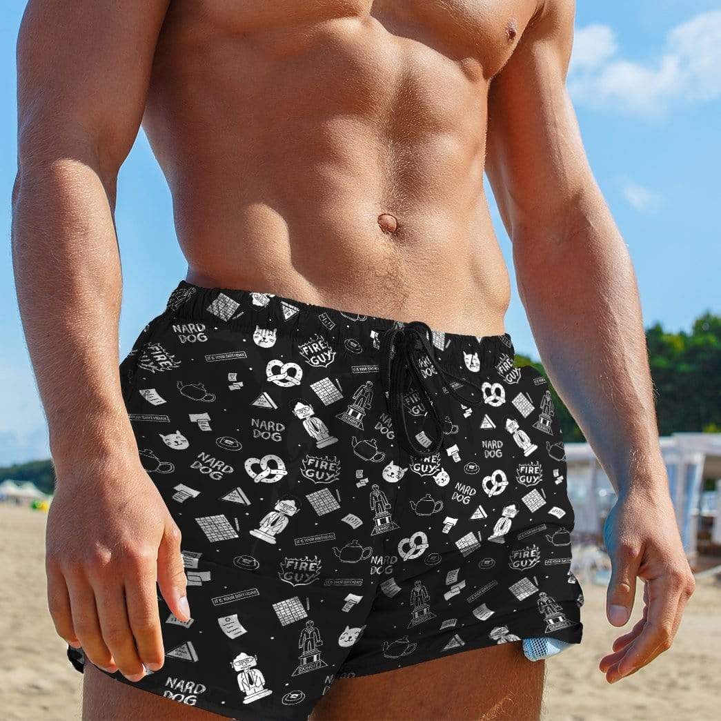 Gearhumans 3D The Office Pattern Custom Black Beach Shorts Swim Trunk GW24078 Men Shorts