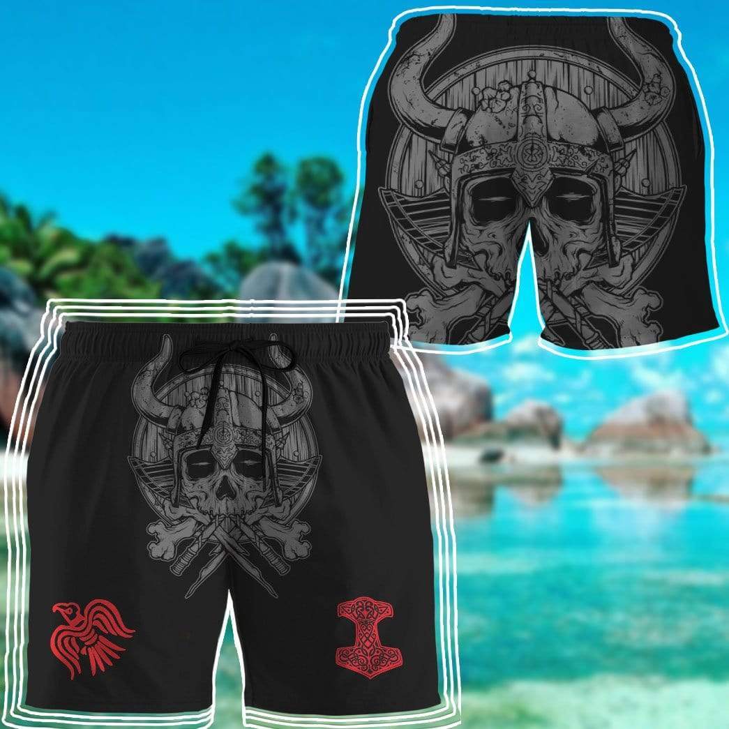 Gearhumans 3D The Raven Banner Viking Custom Beach Shorts Swim Trunk GW10077 Men Shorts