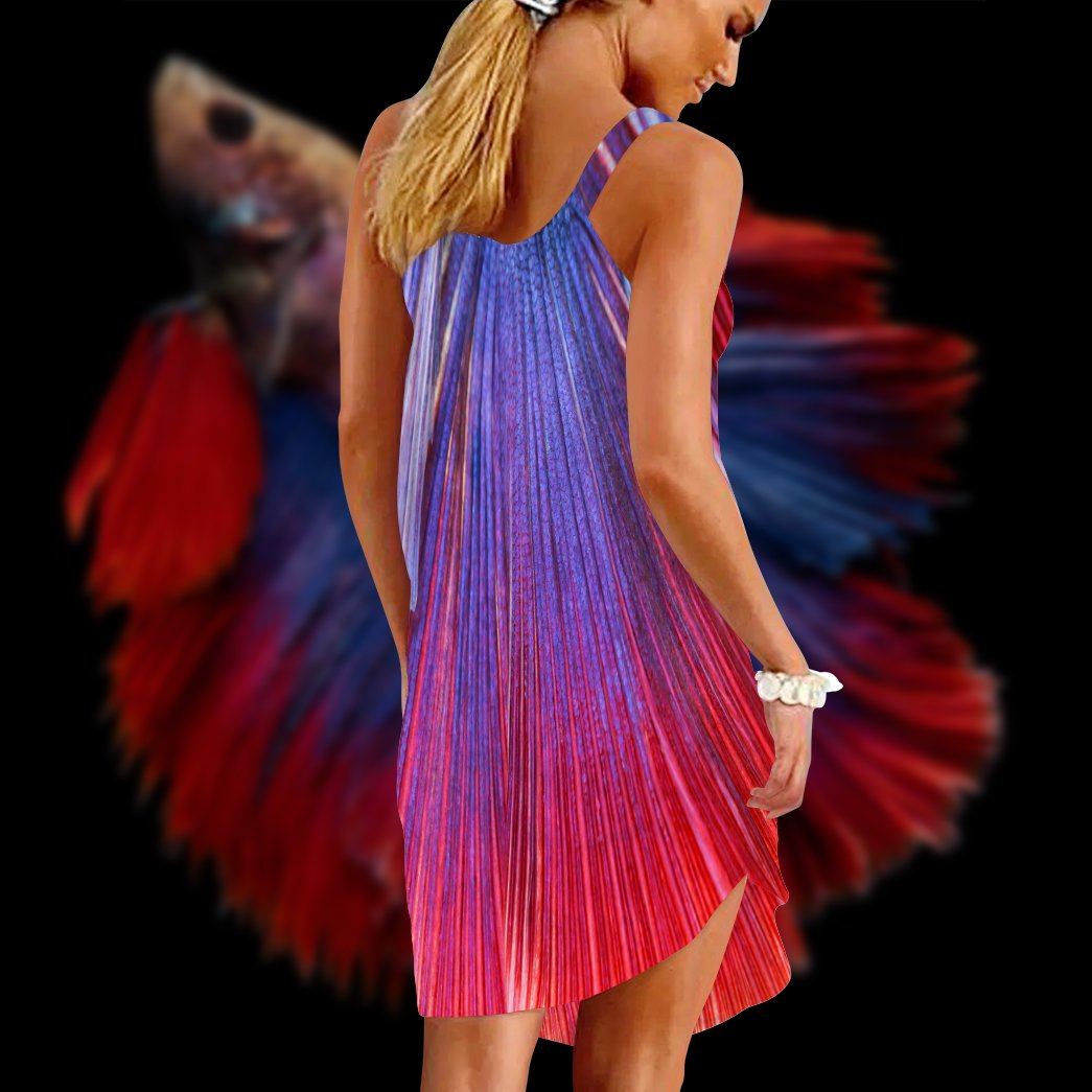 Gearhumans 3D The Stunning Tail Of The Betta Fish Custom Sleeveless Beach Dress GO16062115 Beach Dress 