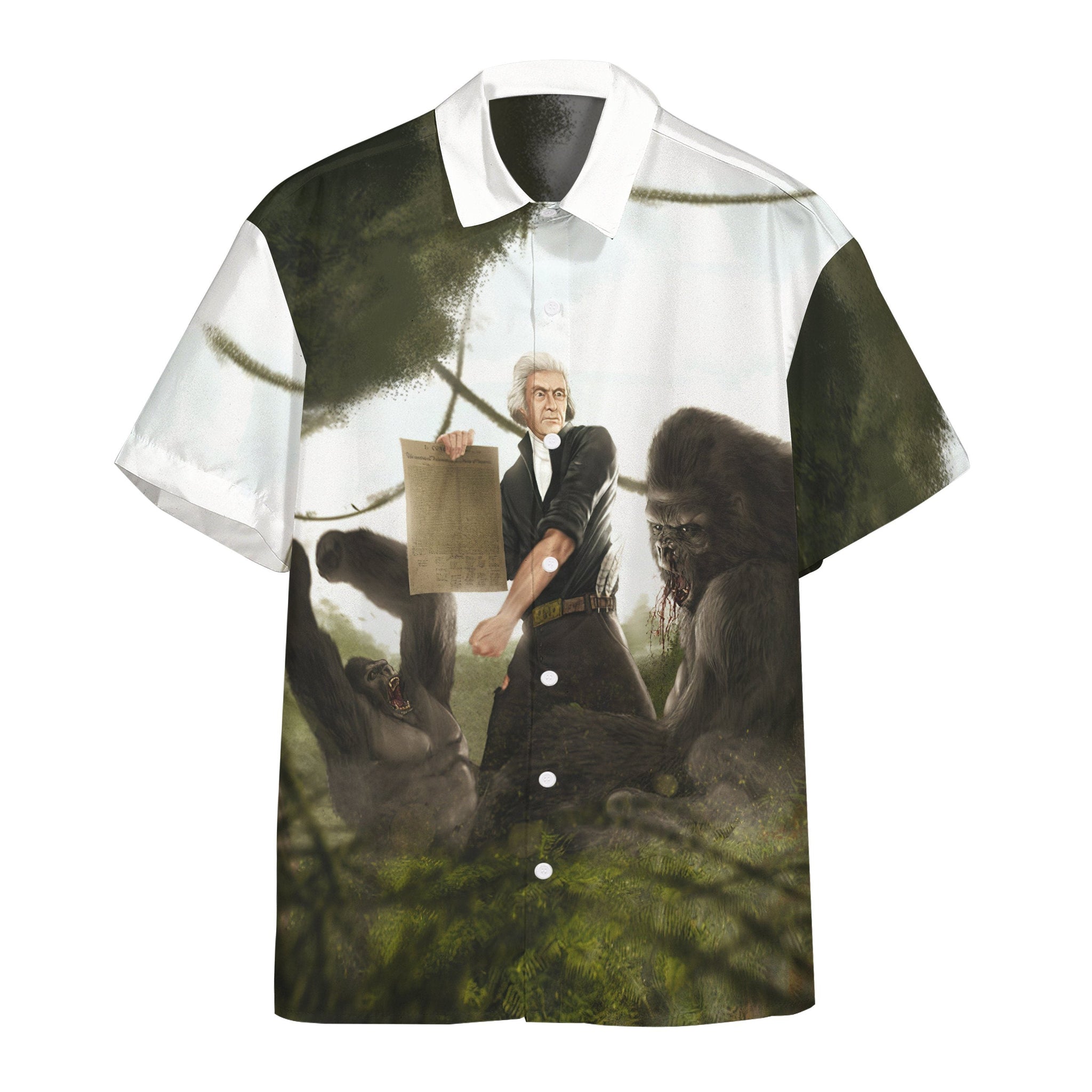 Gearhumans 3D Thomas Jefferson Battling A Gorilla Custom Short Sleeve Shirt GW2906213 Hawai Shirt Hawai Shirt S 