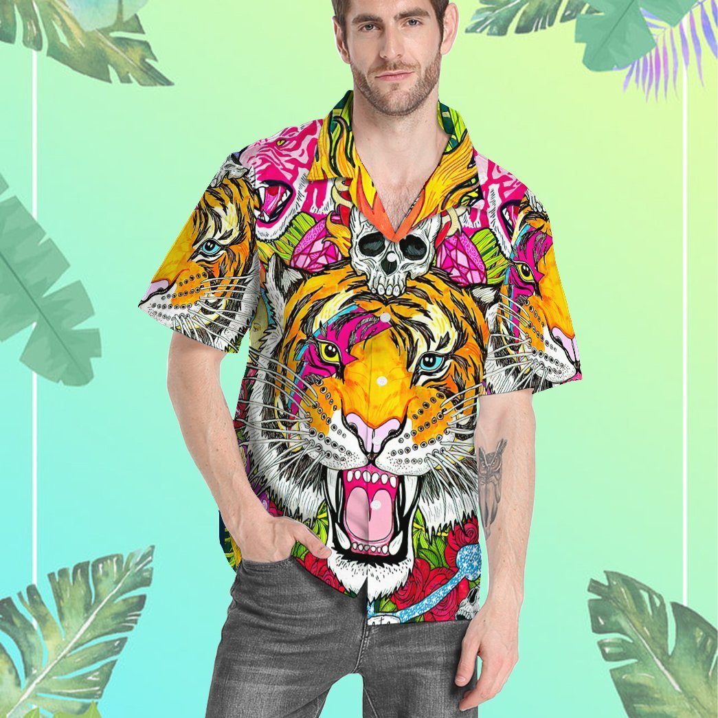 Gearhumans 3D Tigers Tropical Hawaii Shirt ZC13048 Hawai Shirt 