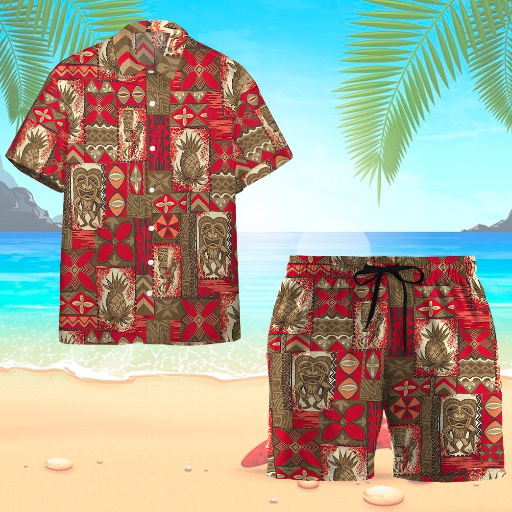 Gearhumans 3D Tiki Tiki Hawaiian Vintage Custom Beach Shorts Swim Trunks GO03062123 Men Shorts 