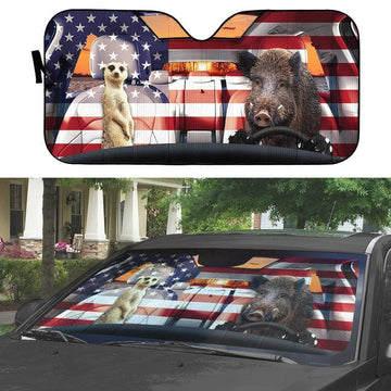 Gearhumans 3D Timon And Pumbaa America Custom Car Auto Sunshade