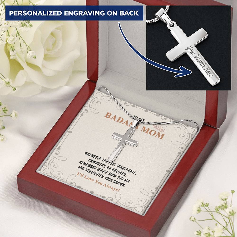 Gearhumans 3D To My Badass Mom Happy Mothers Day Personalized Cross Necklace GS2604218 ShineOn Fulfillment 