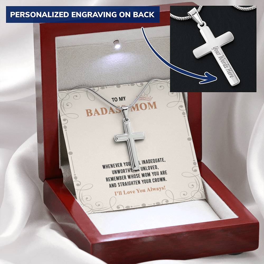Gearhumans 3D To My Badass Mom Happy Mothers Day Personalized Cross Necklace GS2604218 ShineOn Fulfillment Mahogany Style Luxury Box 